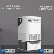 Promate 4K Ultra HD Projector with LCD Technology, 250 ANSI Brightness, Height-Adjustable Telescopic Stand, Auto Keystone Correction, Built-In Speaker Beamer-A250 UK