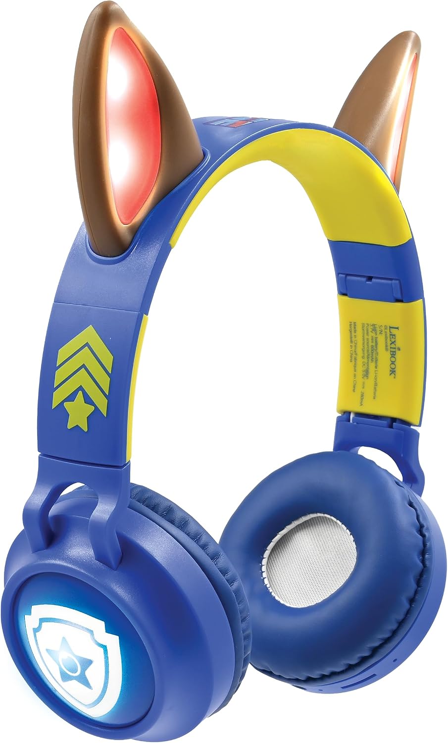 Lexibook - Paw Patrol, 2-1 Wireless and Wired Headphones with Chase ears, sound limited to 85 dB, Light effects, Foldable, Adjustable, Rechargeable, HPBT015PA