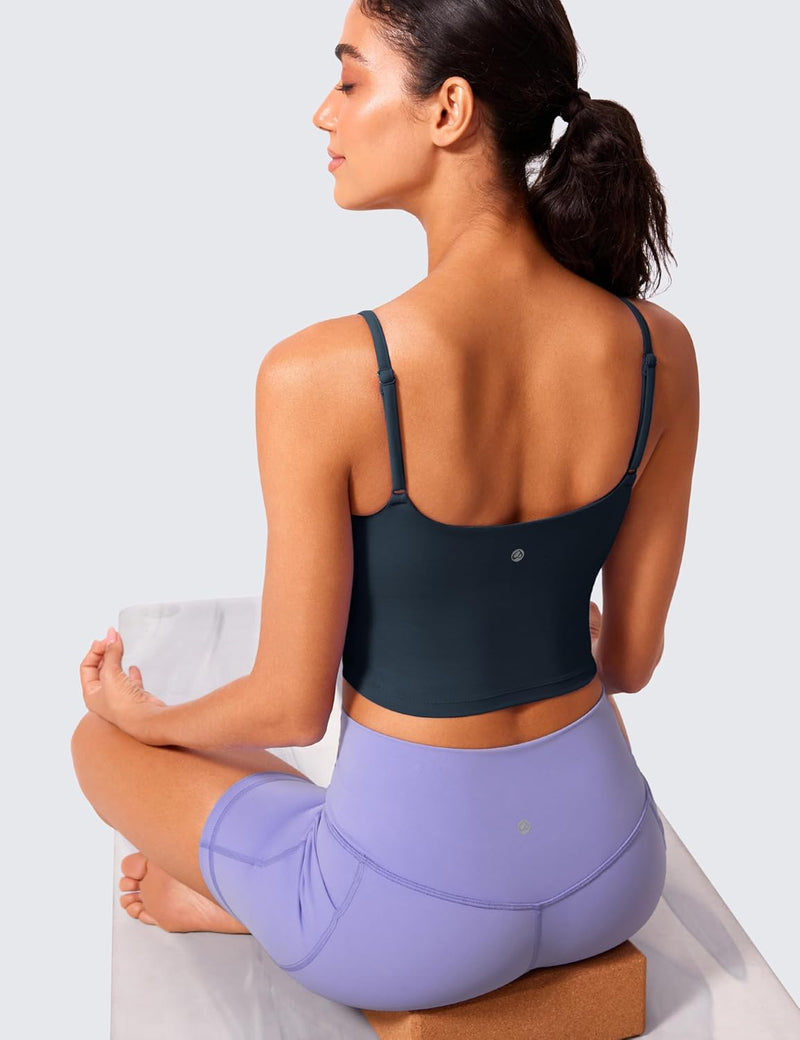 CRZ YOGA Butterlift Womens Scoop Neck Longline Sports Bra - U Back Adjustable Straps Workout Crop Tank Top with Built in Bra
