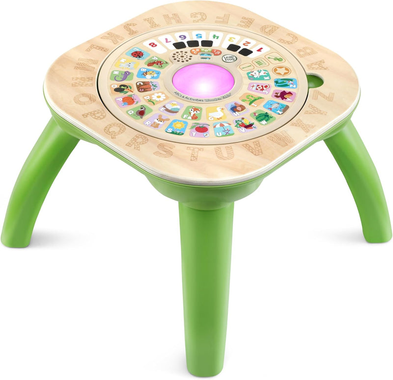 LeapFrog ABCs and Activities Wooden Table Educational play table with letters, numbers, and sensory activities that help toddlers build fine motor skills and early literacy knowledge.