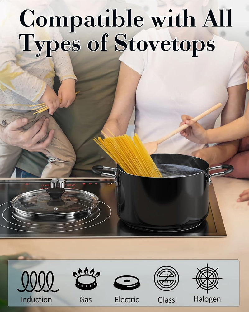 Cook N Home Nonstick Stockpot with Lid 6-QT, Deep Cooking Pot Cookware Casserole with Glass Lid, Black - Black 5.7 Litres