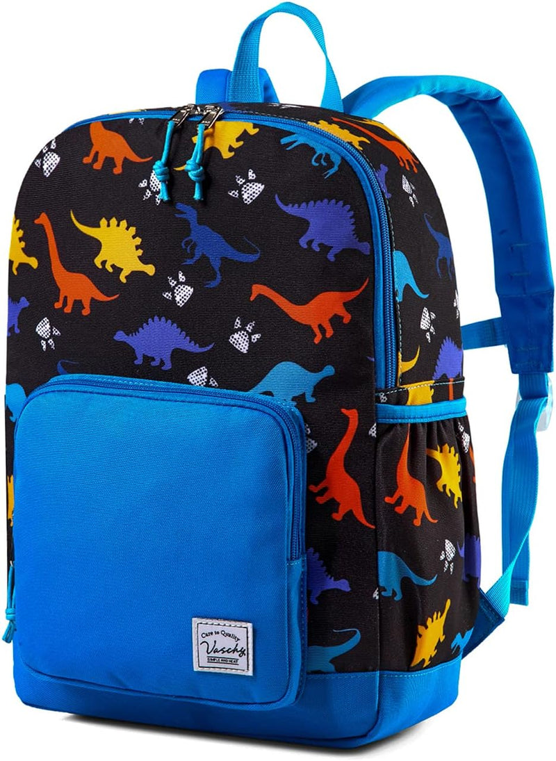 Children's Backpack, Lightweight School Bag for Girls Boys Primary Kindergarten 4-6 Years Waterproof Cute Backpack for A4 Folder Preschool Travel with Chest Strap - Black Dinosaur