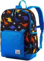 Children's Backpack, Lightweight School Bag for Girls Boys Primary Kindergarten 4-6 Years Waterproof Cute Backpack for A4 Folder Preschool Travel with Chest Strap - Black Dinosaur
