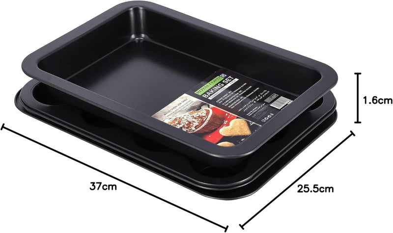 Royalford 3Pcs Non-stick Bakeware Set - Cookie Sheet / Baking Sheet, 12Pcs Muffin Pan Cupcake & Roasting Wide Handle Bread Dessert Bakeware, Sponge Cake Chocolate for