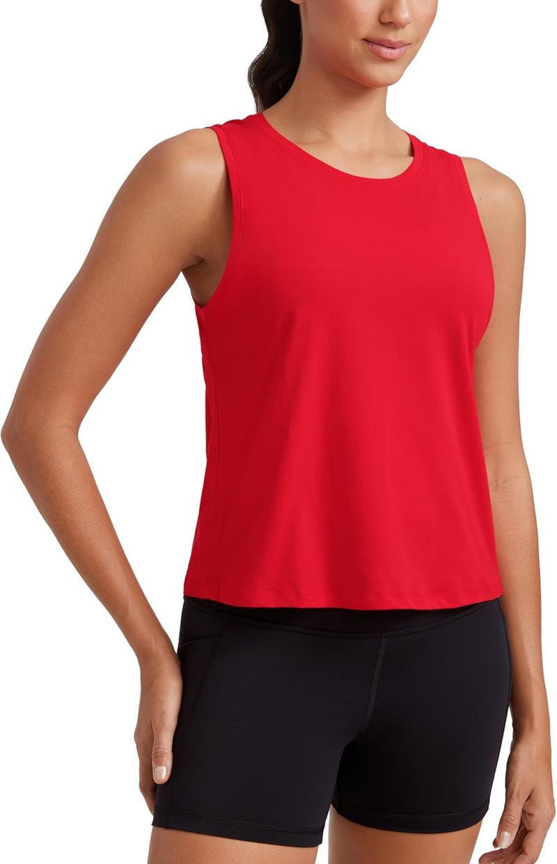 CRZ YOGA Women's Pima Cotton Loose Cropped Tank Tops Workout High Neck Sleeveless Athletic Gym Shirts