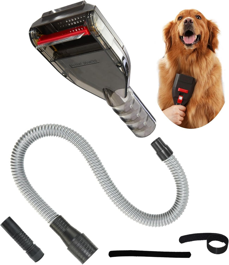 Dog Shedding Brush Vacuum Attachment - Pet Groom Tool Kit for Most Vacuum Brands, Doggy Cat Hair Deshedding Comb Fur Remover, De-shedding Removal, with Vac Extension Hose with Adapters - Universal Series