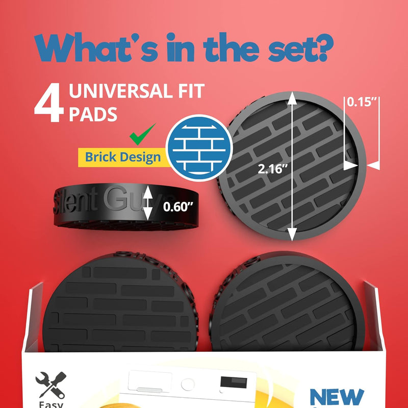 Silent Guys Matte Black Anti Vibration Pads for Washing Machine 4 pcs Anti Vibration Mat Washing Machine Mat Anti Vibration Pads for Washer Vibration Pad Rubber Mat for Washer and Dryer Washing