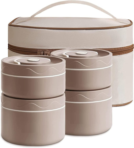 Exrp Stainless Steel Bento Box Adult Lunch Box, Portable Insulated Food Lunch Container Set with Thermal Lunch Box, 4 Separate Stackable Lunch Container for Adult Kids Men Women