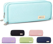 Cicimelon Pencil Case Large Capacity Pouch 3 Compartments Bag Gift For Students Girls Adults Women (Black) - Light Blue