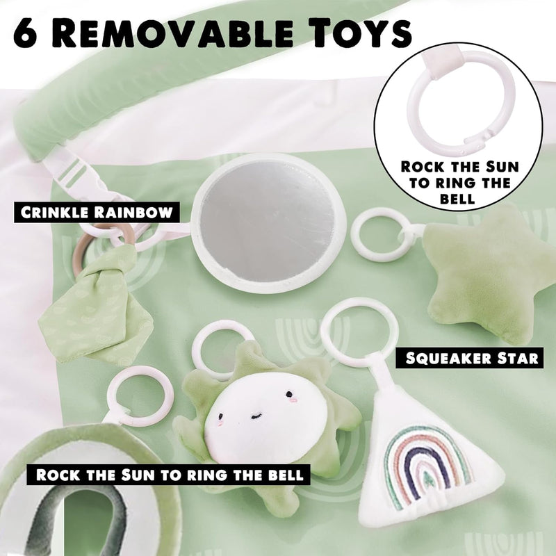Washable Baby Gym Activity Center with Play Mat, Early Development Playmats, 6 Toys for Infant & Toddler, Larger, Non Slip,Pink