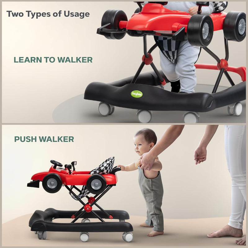 Baybee F1 Baby Walker for 6-18 Month Boy Girl, Push Walker for Kids with 3 Height Adjustable & High Back Seat | Activity Walker for Toddler (Yellow)