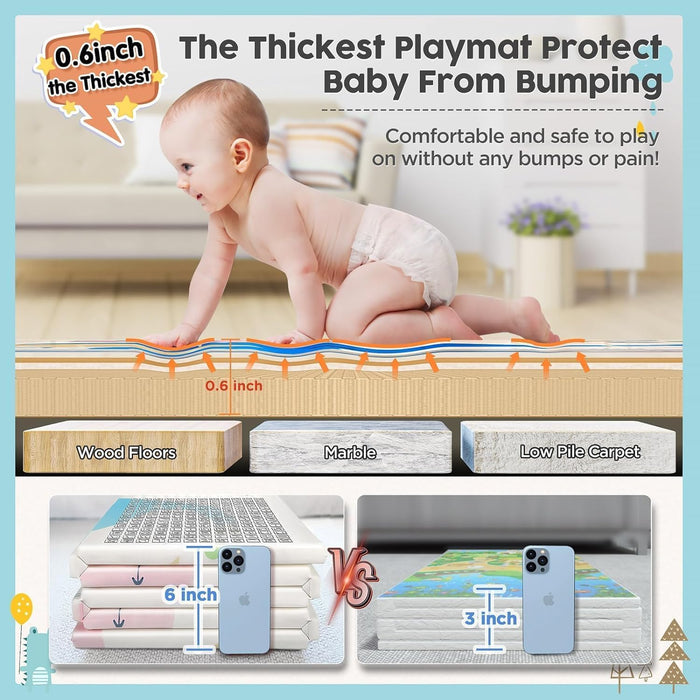 AM ANNA Baby Floor Play Mat, 0.6 in Thicker Reversible Foldable Baby Play Mat,Extra Large Play Mat for Baby Waterproof Non Toxic Anti-Slip Reversible Foam Playmat for Baby Toddlers Kids(79"x71")