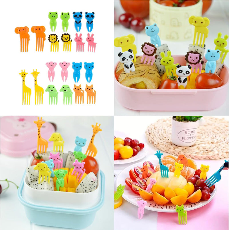 44 Pcs Silicone Lunch Box Dividers Set, Includes 24 Reusable Silicone Cupcake Baking Cups and 20 Cute Animal Food Picks, Non-stick Muffin Liners for Party