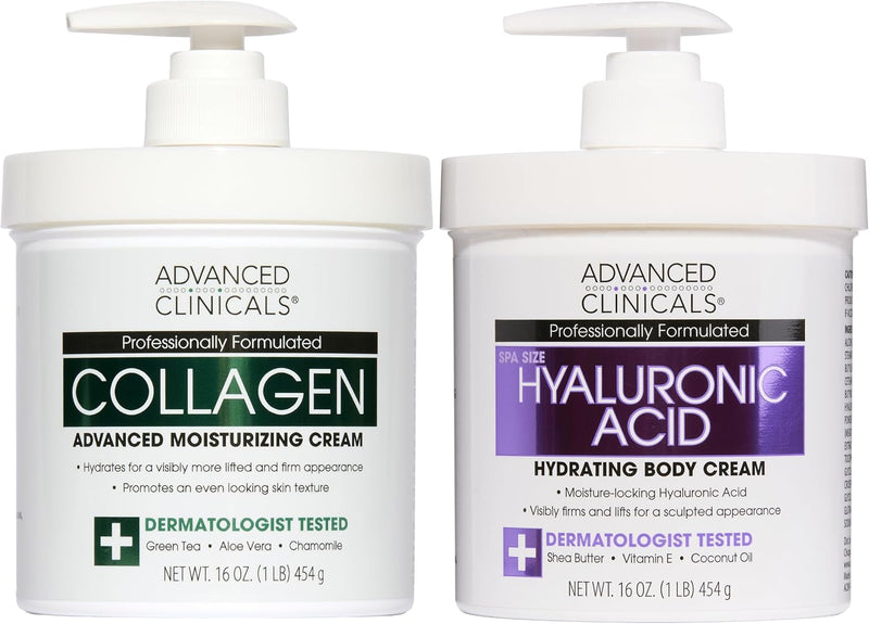 Collagen Peptides Body Lotion & Face Moisturizer Peptide Infused Collagen Lotion For Women & Men Helps Improve Look Of Crepey Skin, Wrinkles, & Uneven Dry Skin Texture, 16 Ounce - 454 Grams (Pack of 2) Collagen + Hyaluronic Acid Cream Set