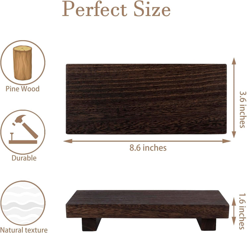zoocatia Small Wood Tray Pedestal Stand Farmhouse Bathroom Decor Decorative Wooden Riser Kitchen Soap Dish Holder for Vanity, Counter, Sink, Brown