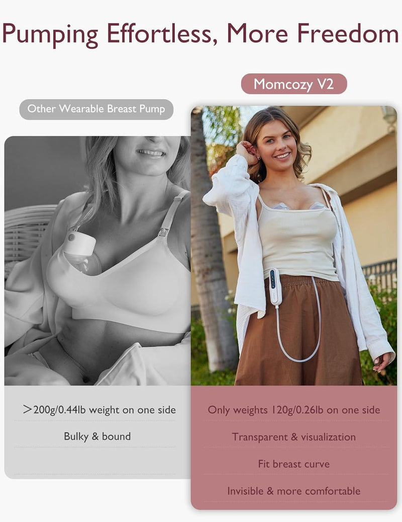 Momcozy V2 Ultra-Light Breast Pump, White - Mani libere Dusty Pink