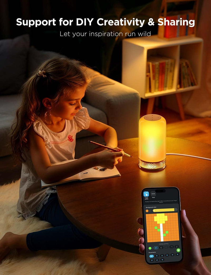 Bedside Touch Table Lamp RGBICWW, Matter Alexa Compatible LED Light 70 Scene Modes, Timer, Music Sync, 2700-6500K Night Lamp for Bedroom & Kids Living Room Decor(Corded Electric)