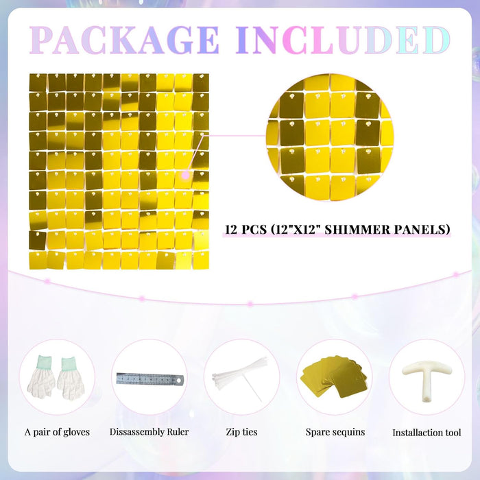 Kate Shimmer Wall Backdrop Sliver Wall Panels 12Pcs Square Sequin Shimmer Wall Backdrop Decoration for Birthday Party,Wedding, Anniversary