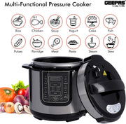 1000W 7-in-1 Electric Pressure Cooker, Steamer 6L Digital Multicooker Stainless Steel/Black 14 Cooking Modes, Automatic Keep Warm & 24 Hours Preset Function 2 Years Warranty