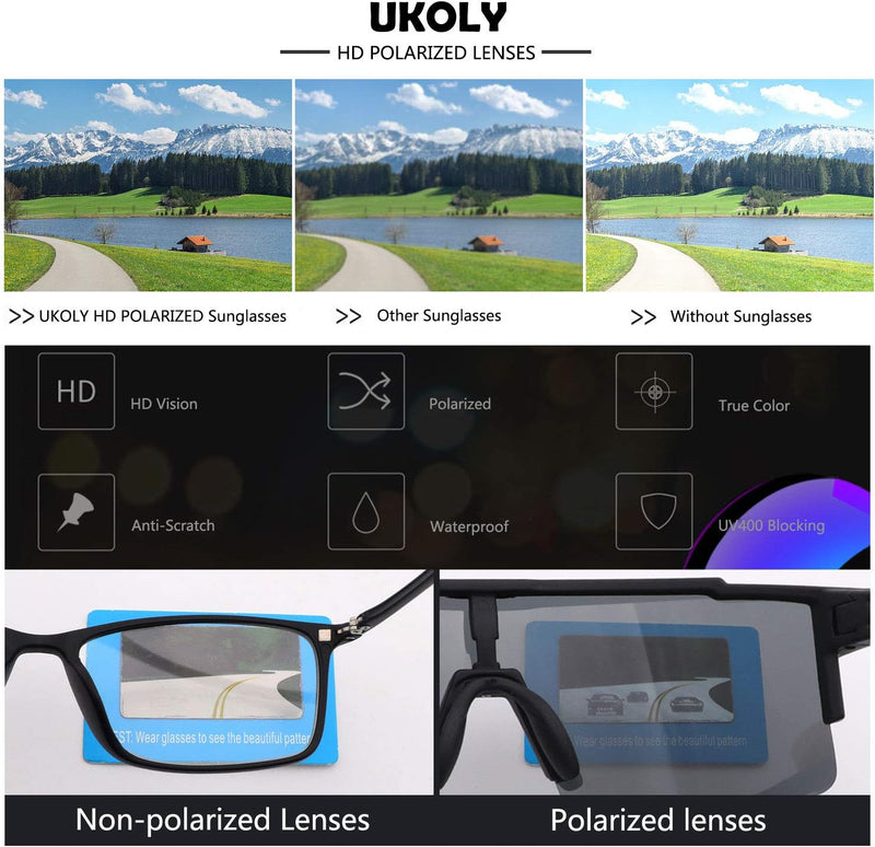 Ukoly Cycling Sunglasses for Men Women with 3 Interchangeable Lenses, Polarized Sports Sunglasses, Baseball Sunglasses