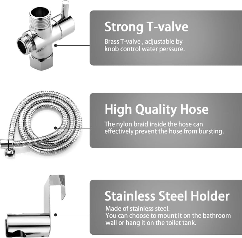 Hanbuluo Bidet Sprayer for Toilet, Hand held Stainless Steel Toilet Bidet Sprayer Kit with Hose, Easy Install Bidet Attachment for Toilet, Bidet Sprayer for Personal Hygiene
