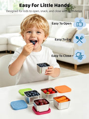 HTEVW - 6 Pack 6 oz Stainless Steel Kids Containers Easy Open Leakproof Metal Snack Containers with Silicone Lids, Stackable Lunch Box - color1