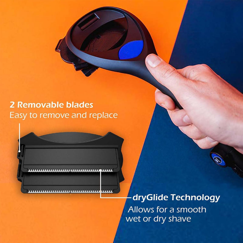 Aputue Back Shaver for Men, Manual Back Hair Shaver for Men, Ergonomic Handle, Shave Wet Or Dry (Extra Blades Included), Flexible Head for Safe Shaving, Shave Wet or Dry Body Groomer Trimmer