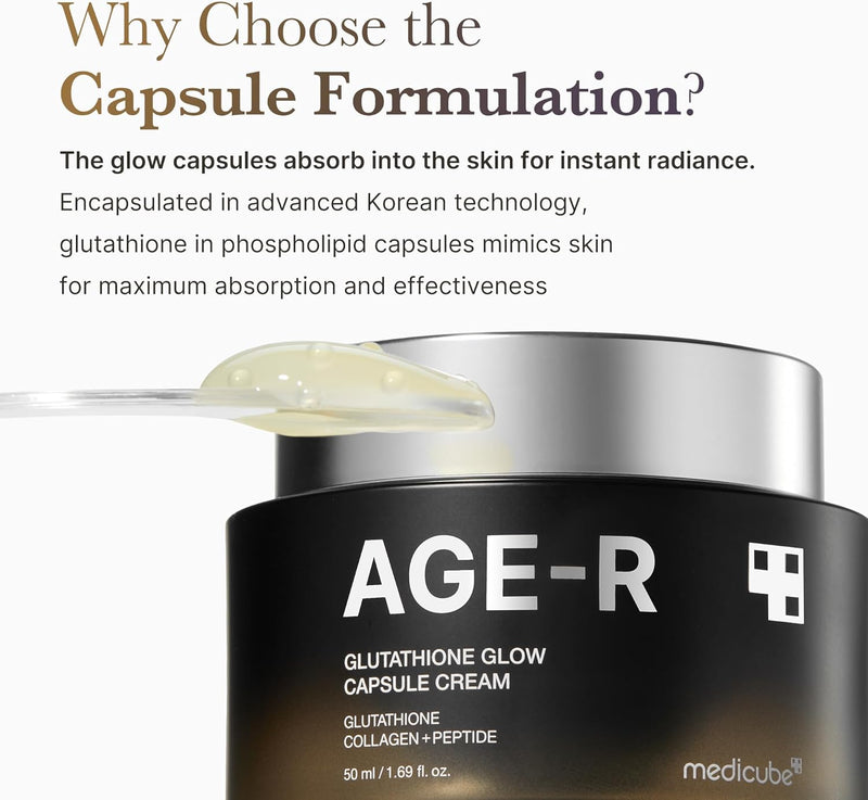 AGE-R Glutathione Glow Capsule Facial Cream - Instant Lifting Moisturizer - Collagen Peptide For Hydrating Glow - Improve Blemishes, Uneven Skin Tone - Korean Skin Care 1.69 fl.oz