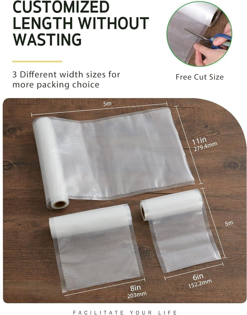 SKY-TOUCH 3 Rolls Vacuum Sealer Bags for Food, Thickened Puncture Prevention Food Saver BPA Free for Sous Vide cooking Microwave Freezer Storage (15x500cm, 22x500cm, 28x500cm)