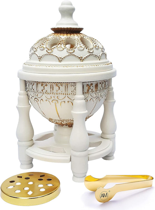 AM Charcoal Incense Burner - Bakhoor Burner, Oud Frankincense Resin Burner - for Office & Home Decor - Lavish 4 Pillar Black