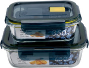 Mondex Borosilicate Glass Round Food Saver with food Storage Container Lunchbox 600ml Capacity, Openable and Secure Air Vent, Silicone Seal, Plastic Lid - Rectangular 350ml + 650ml
