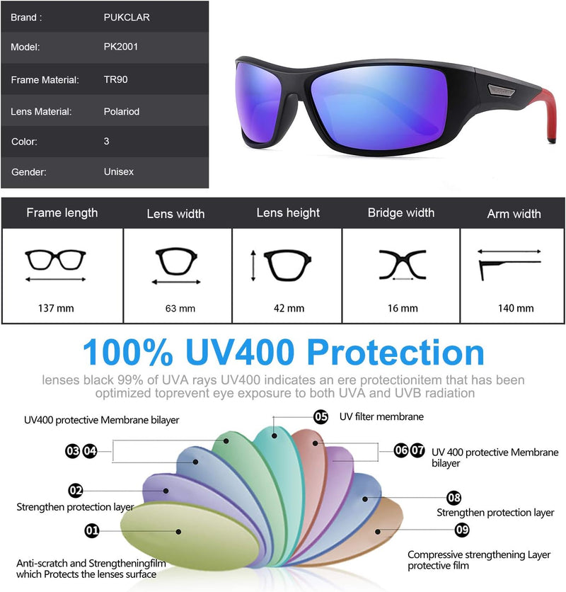 PUKCLAR Sunglasses for Men Women Polarized Sports Running Cycling Fishing Driving Golf TR90 Frame