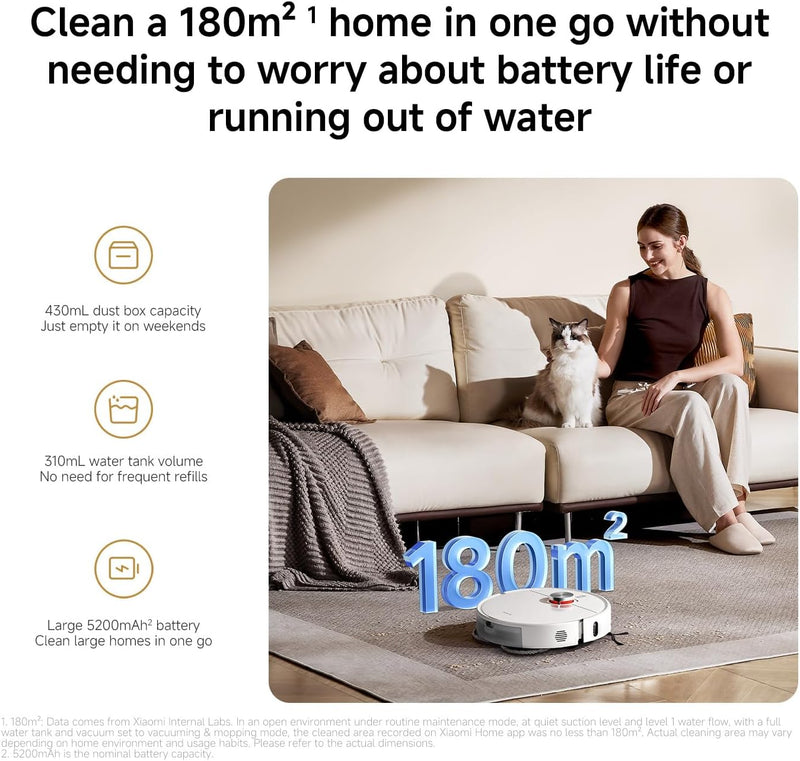 Xiaomi Robot Vacuum S40 Pro 15,000Pa Suction, Dual-Extending Arms, LDS Navigation, Smart Carpet Detection, App Control (S20+ Upgraded)
