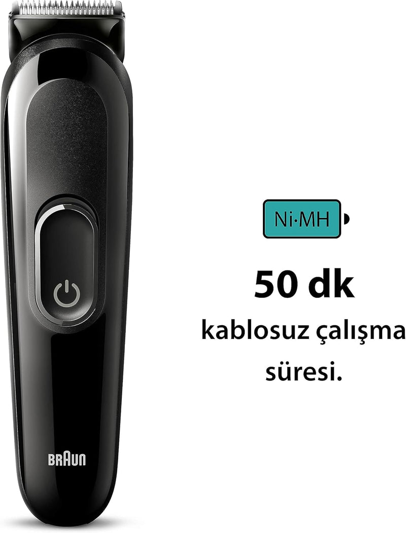 Braun All-In-One Style Kit Series 3 SK3400, 4-in1 Face & Head Trimming Kit, Ultra Sharp Blade, Rechargeable 50 Mins Cordless Runtime - Black
