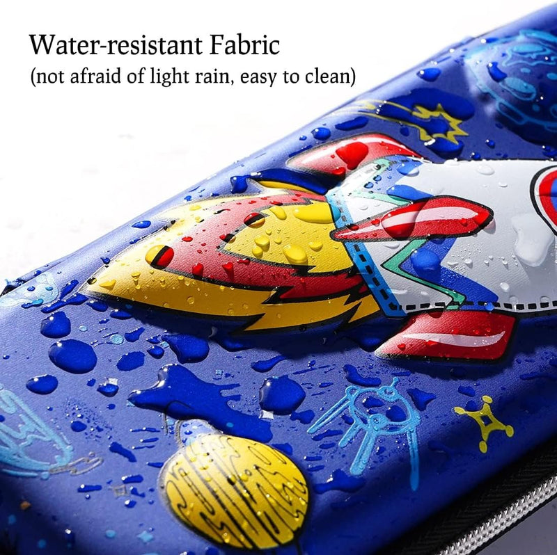 Pencil Case for Boys, 3D EVA Cartoon Space Storage Pouch Pen Holder, Pencil Case with Compartments for School Kids, Large-Capacity Storage Box, Children's Student Stationery Gift Box, Spaceship Blue