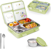 Stainless Steel Adult Lunch Box, 28.7 Oz 4-Compartment Metal Bento Box Kids Snack Containers With 5 Oz Soup/Condiment Cup, Food Storage Containers With Utensils, Ideal For School, Office & Travel