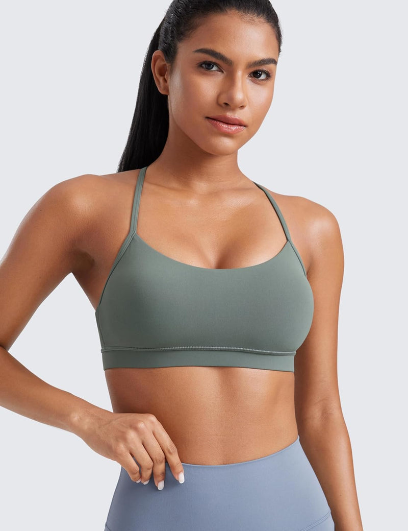 CRZ YOGA Y Back Sports Bra for Women - Padded Racerback Spaghetti Straps Thin Strap Low Impact Workout Yoga Bra