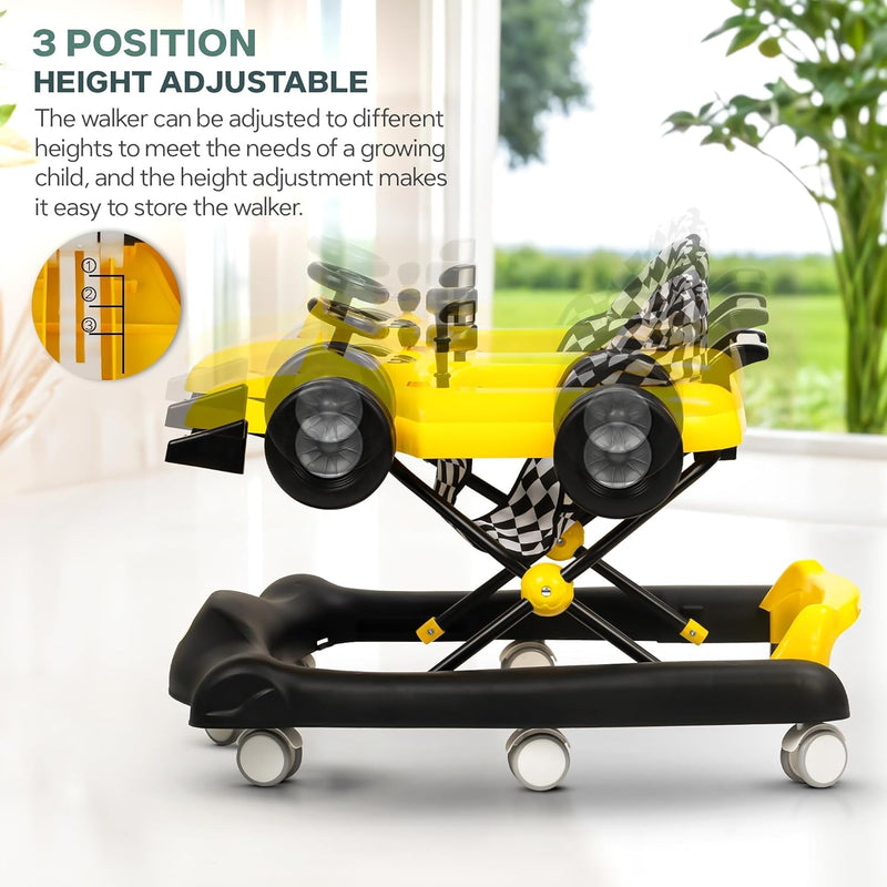 Baybee F1 Baby Walker for 6-18 Month Boy Girl, Push Walker for Kids with 3 Height Adjustable & High Back Seat | Activity Walker for Toddler (Yellow)