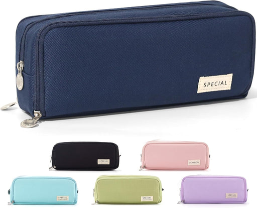 Cicimelon Pencil Case Large Capacity Pouch 3 Compartments Bag Gift For Students Girls Adults Women (Navy)