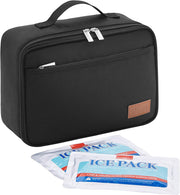 Freezable Lunch Box, Insulated Reusable Lunch Bag with 2 Ice Packs, Mini Cooler Snack Bag for Bento Box for Salad, Sandwich, Snacks for Boys/Girls/Men/Women for School/Work/Daycare, Black