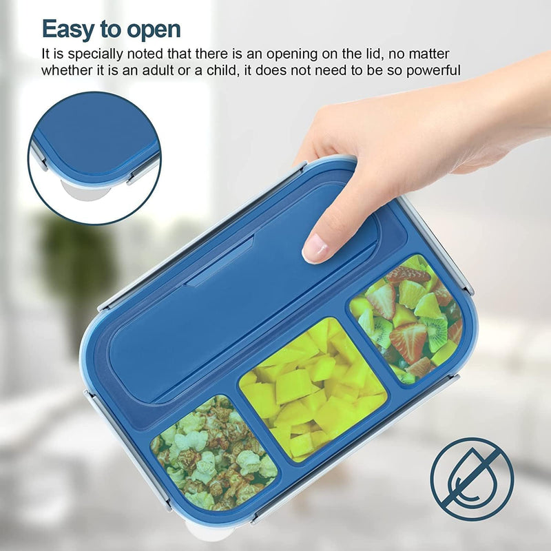 Aputue Bento Box, 1300ml 4 Compartment Square Lunch Box, Leakproof Microwave Safe Sandwich Container, Portable Food Storage for Adults, School Work Picnic, Airtight Freshness Lock, BPA Free