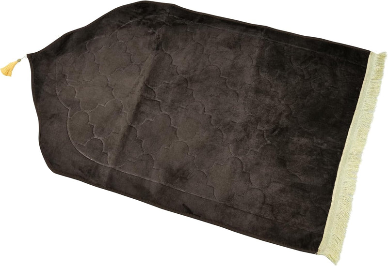 Premium Velvet Prayer Mat 70x110 cm Anti-Slip Soft Muslim Janamaz with Tasbeeh Comfortable Islamic Prayer Rug Ideal for Daily Use & Gifting Brown - Brown
