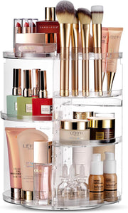 Masirs 360 Rotating Makeup Organizer - Adjustable Shelf Height and Fully Rotatable. The Perfect Cosmetic Organizer for Bedroom Dresser or Vanity Countertop. (Clear) - Clear