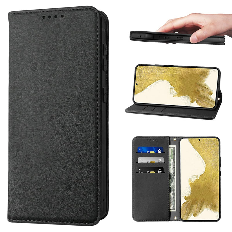 LANJLM Wallet Case for Samsung Galaxy S23 Phone Cases Premium Leather PU Flip Cover Magnetic Shockproof Closure Book Design with Kickstand Feature & Card Slots Galaxy S23 Case - Black