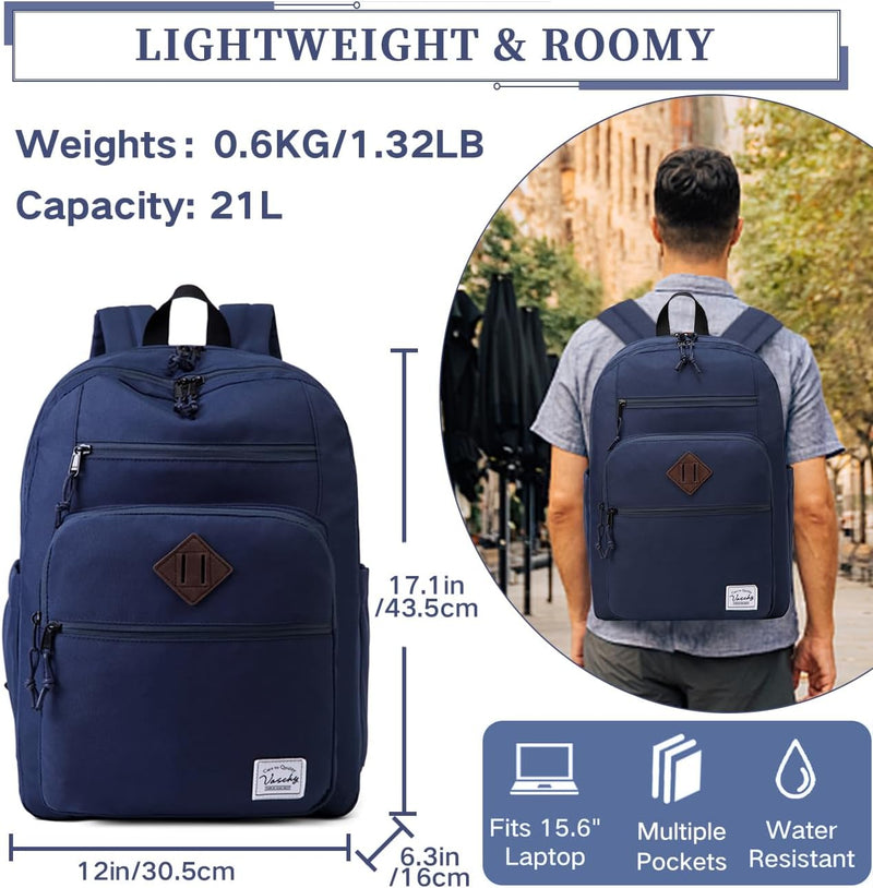 VASCHY School Backpack for Women, Unisex Large Bookbag Schoolbag Casual Daypack for High School/College/Teens/Travel/Work