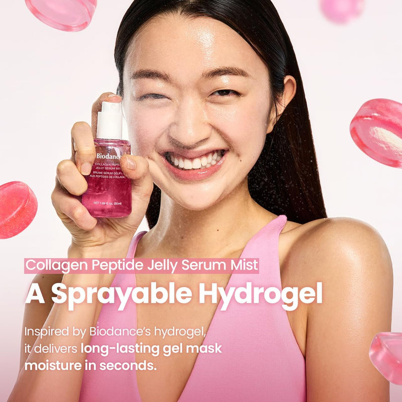 Collagen Peptides Jelly Serum Mist, Hydrating Face Mist, Plumping, Anti-Aging Face Spray, Sprayable Hydrogel, Travel Essentials & Self Care Gifts for Women, Korean Skin Care 1.69 fl.oz