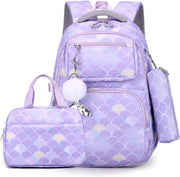 School bags for girls,Kids Backpacks Set of 3pcs,Large-capacity waterproof Backpack,Kids School Bag with Lunch Bag and Pencil Case,School Backpack for boys girls - Pu