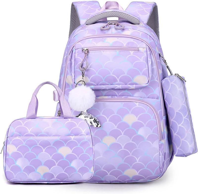School bags for girls,Kids Backpacks Set of 3pcs,Large-capacity waterproof Backpack,Kids School Bag with Lunch Bag and Pencil Case,School Backpack for boys girls - Pu