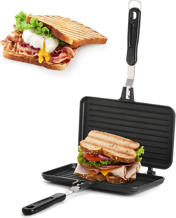KASTWAVE Non-Stick Sandwich Maker and Panini Press for Grilling Delicious Sandwiches, Aluminum Flip Pan for Home and Camping Cooking