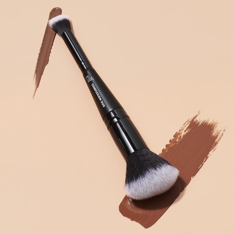 e.l.f. Complexion Duo Brush, Makeup Brush For Applying Foundation & Concealer, Creates An Airbrushed Finish, Made With Vegan, Cruelty-Free Bristles - Black - Complexion Duo 1 Count (Pack of 1)